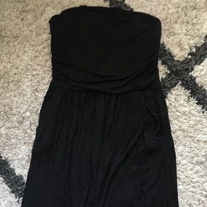 Black Maxi Long Dress Strapless W/ Pockets